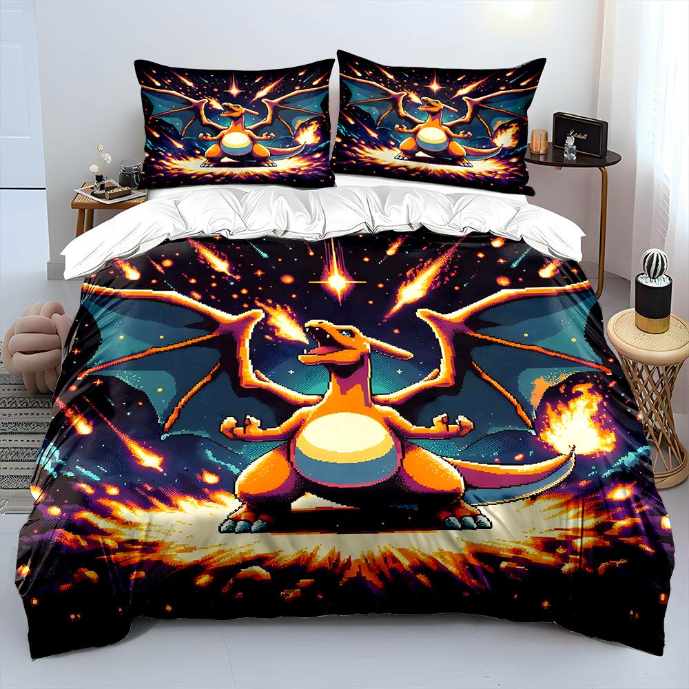 Pokémon Charizard Print Bedding Set Children 3 Pieces King Size Bed Set Pillowcase Adult Child Bed Cover Bedroom for Gifts