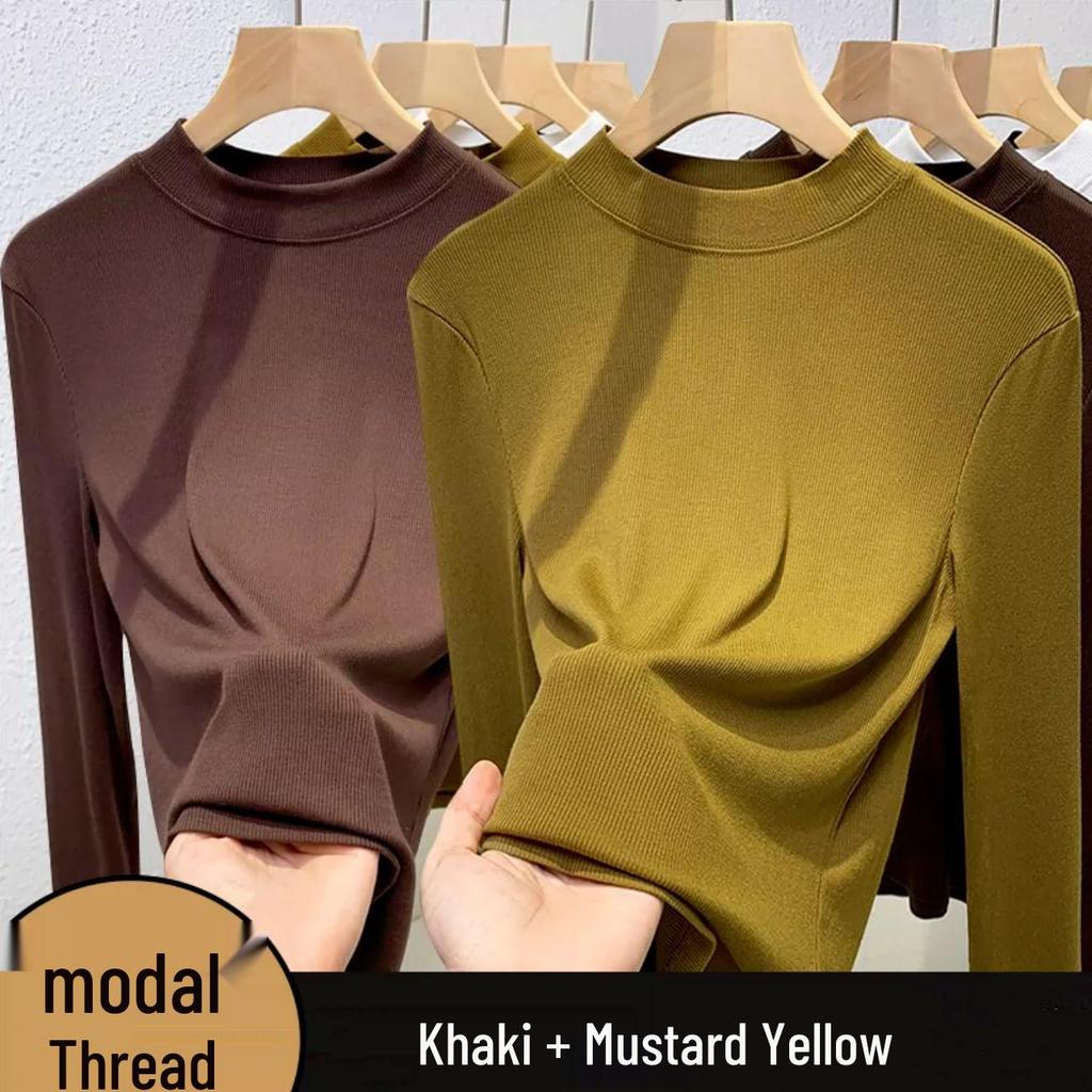 2024 Koreanischer Stil Damen Slim Fit Halbochgeschlossener Hals Verdicktes Langarm-Basisschicht-Oberteil
