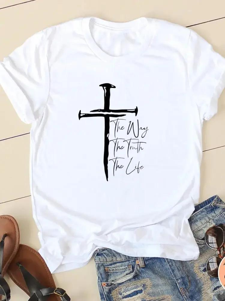 Clothing Casual FeUnisex Tshirts Ladies Graphic Letter Style Cute Sweet Sleeve Fashion Women Print Tees Faith Aesthetic Clothes