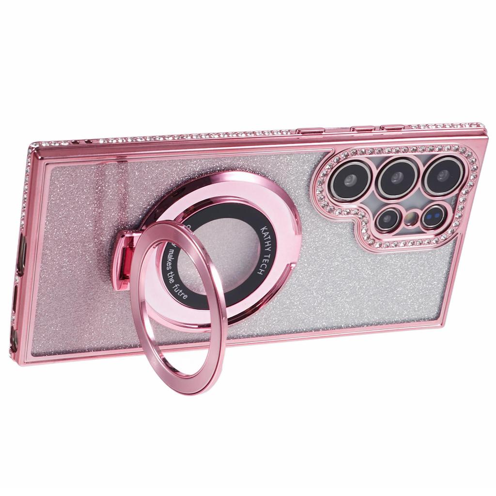 For Samsung Galaxy S23 Ultra TPU Case Rhinestone Gradient Phone Cover with Ring Kickstand