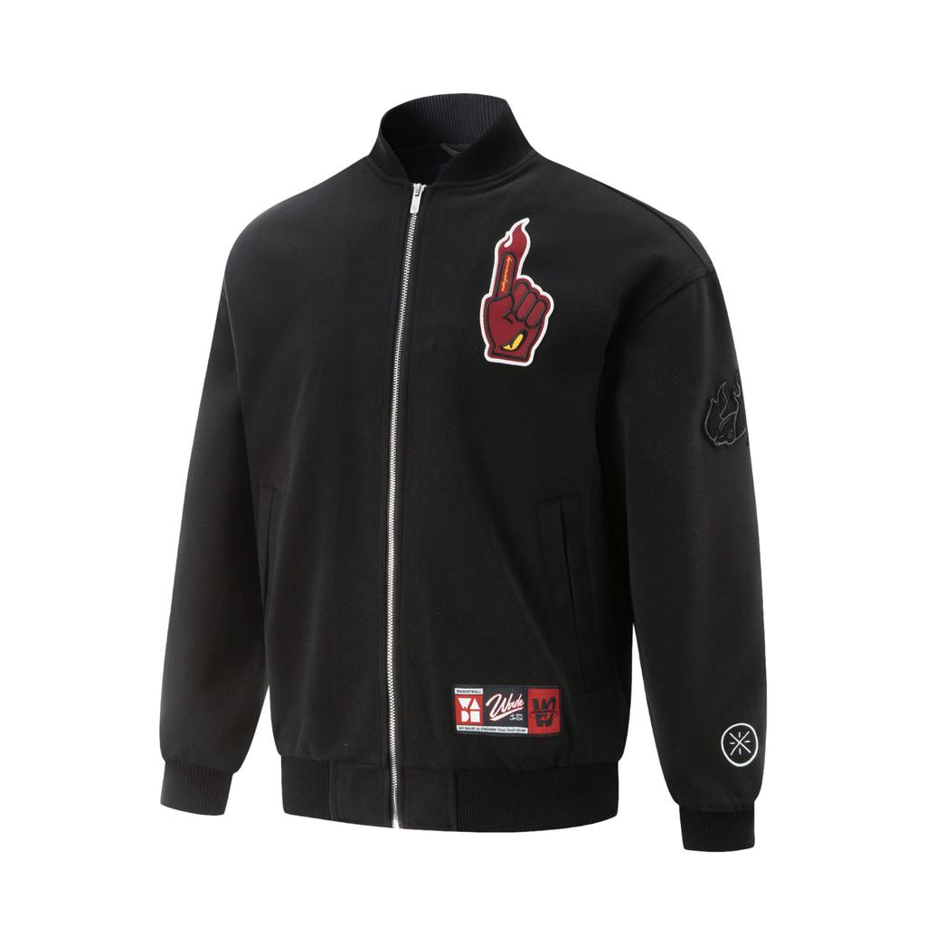 Li Ning Wow Wade Series Devil Fish Warm Loose Baseball Collar Comfortable Pattern Cotton Jacket Men Jacket Black AJMV143-1