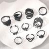 Personality Exaggerated Electrophoresis Black Butterfly Love Mushroom Five-Pointed Star Snake Claws 10-Piece Set Ring