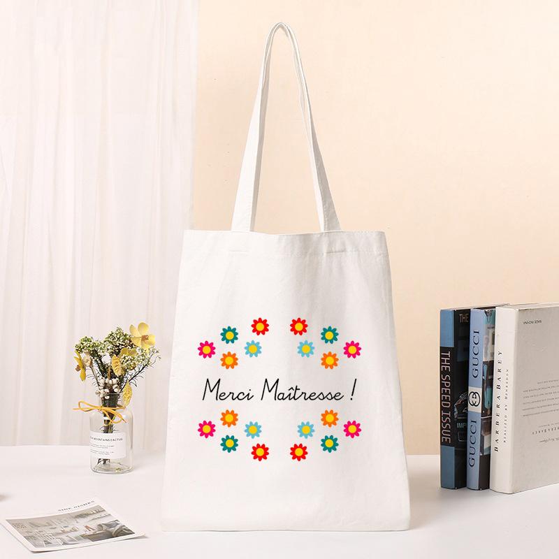 New Female Bag Shopping Bags Shoulder Bag Foldable Reusable Casual Thank You Mistress Print Canvas Student Portable Handbags