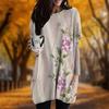 New In Autumn Minimalist Plants Print Plus Size Dress Women O'neck Long Sleeves Casual Pocket Dresses