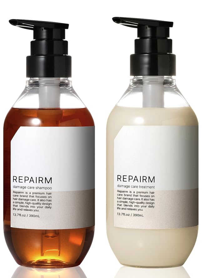 REPAIRM Shampoo and Treatment Set [Contains 15 Proteins for Damage Repair and Color Control] 390ml Bottle Set