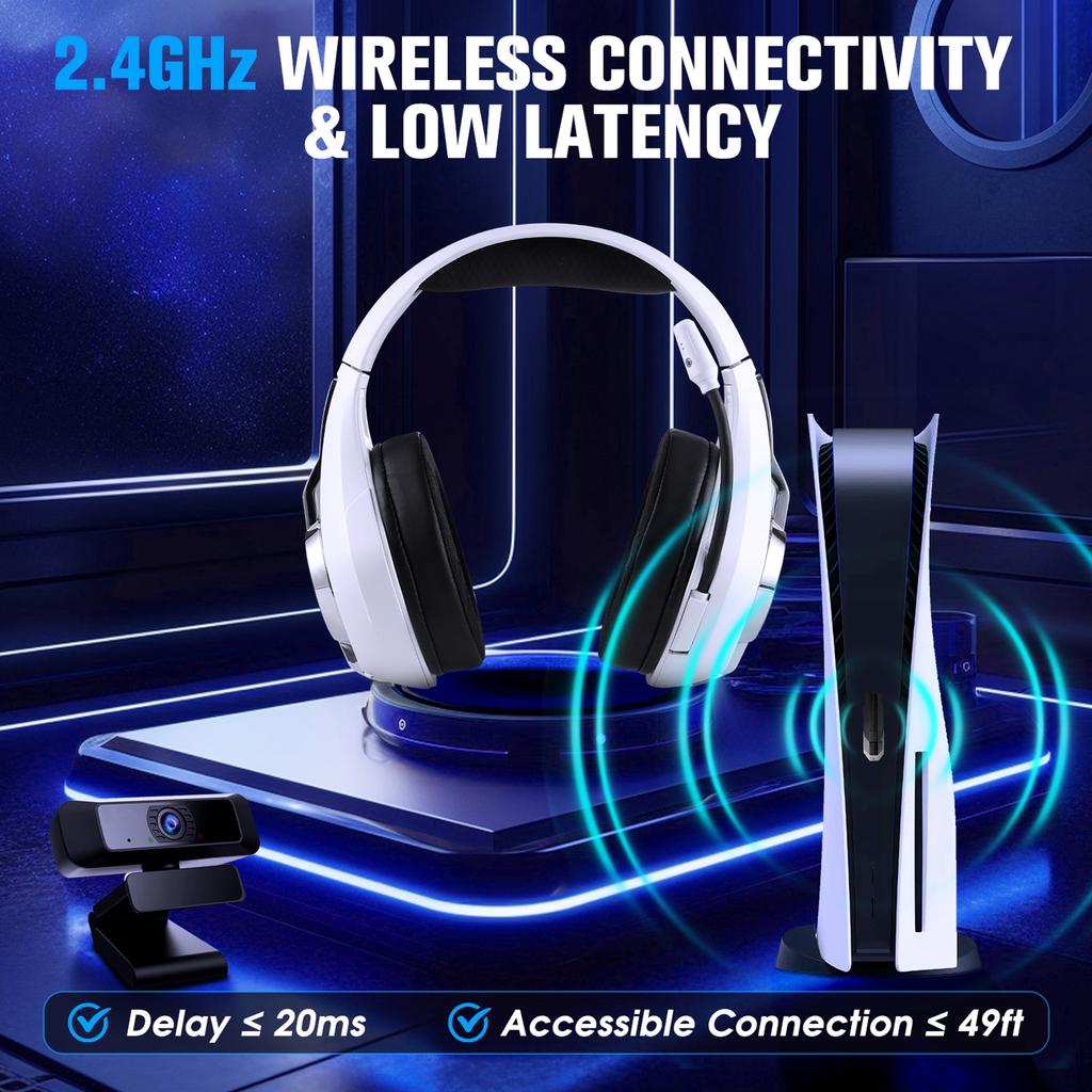 Wireless Gaming Hdset with 2.4GHz/ /Wired Modes, RGB Lighting Game Hdphones with Noise Canceling Mic, 7.1 Surround Sound, for PC, Game Console,