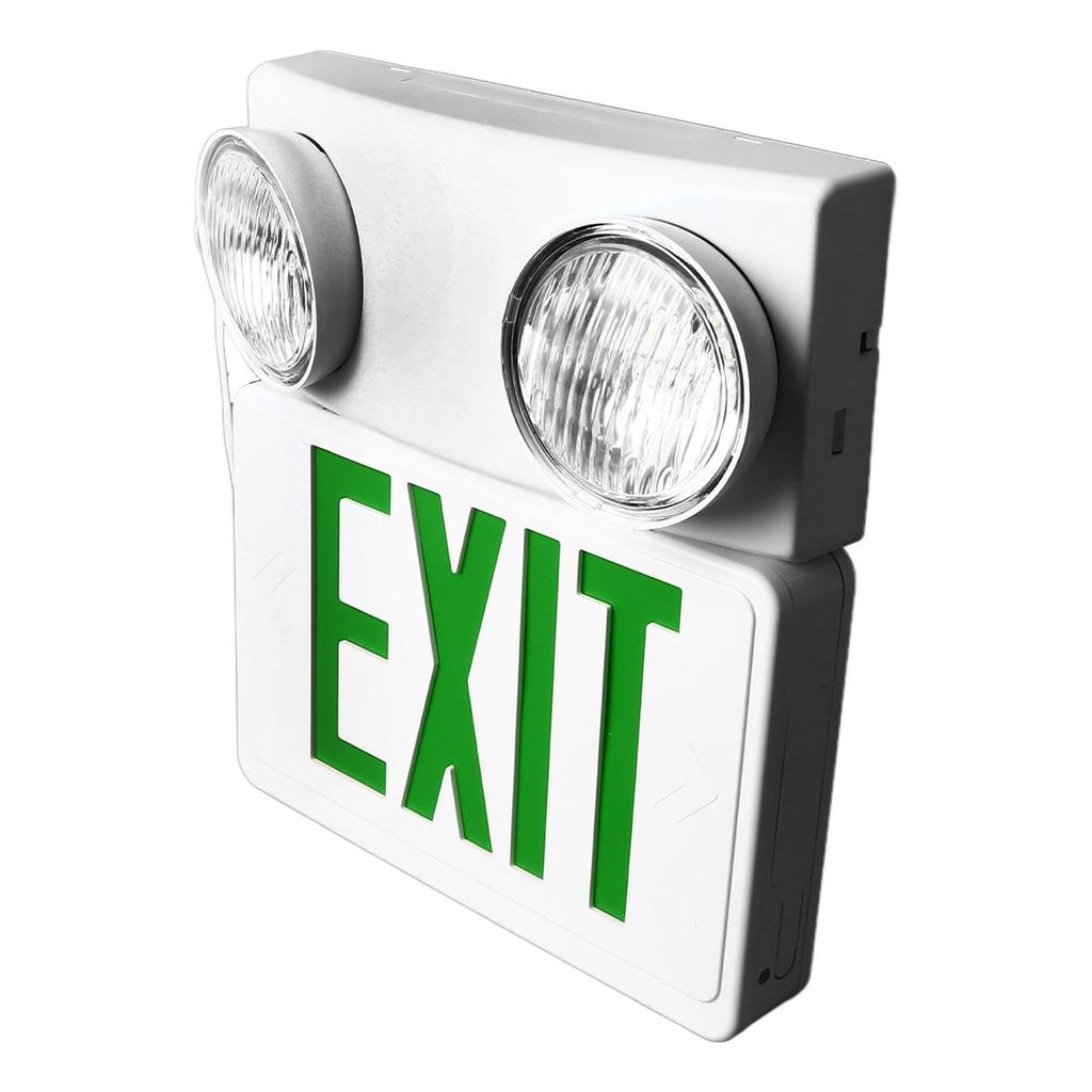 Exit Emergency Light Combo Fire Evacuation Green Sign Dual Head LED Lights