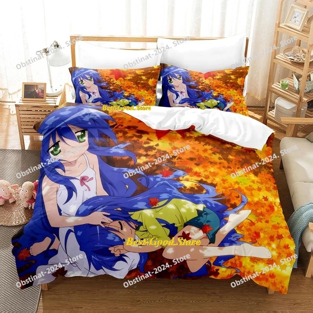 Set Biancheria da Letto Lucky Star Konata Singolo Piazza e Mezza Matrimoniale King Size Set Letto Adulto Bambino Camera da Letto Set Copripiumino Set Lenzuola Anime 3D