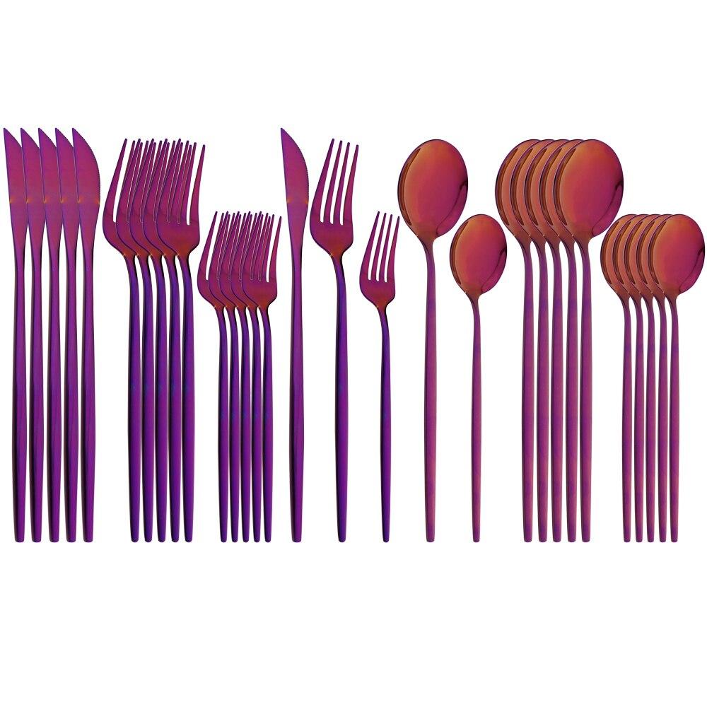 Mirror Dinnerware Set Stainless Steel 30Pcs Black Gold Tableware Knife Fork Spoon Dinner Set Cutlery Spoon Dessert Flatware Set