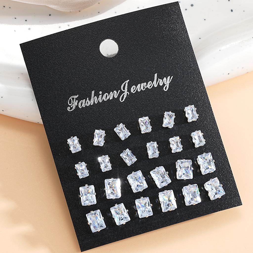 24 pairs/set Shiny Zircon Stud Earrings Set For Women Bohemian Geometric Crystal Stud Earrings for Women Fashion Jewelry Gifts
