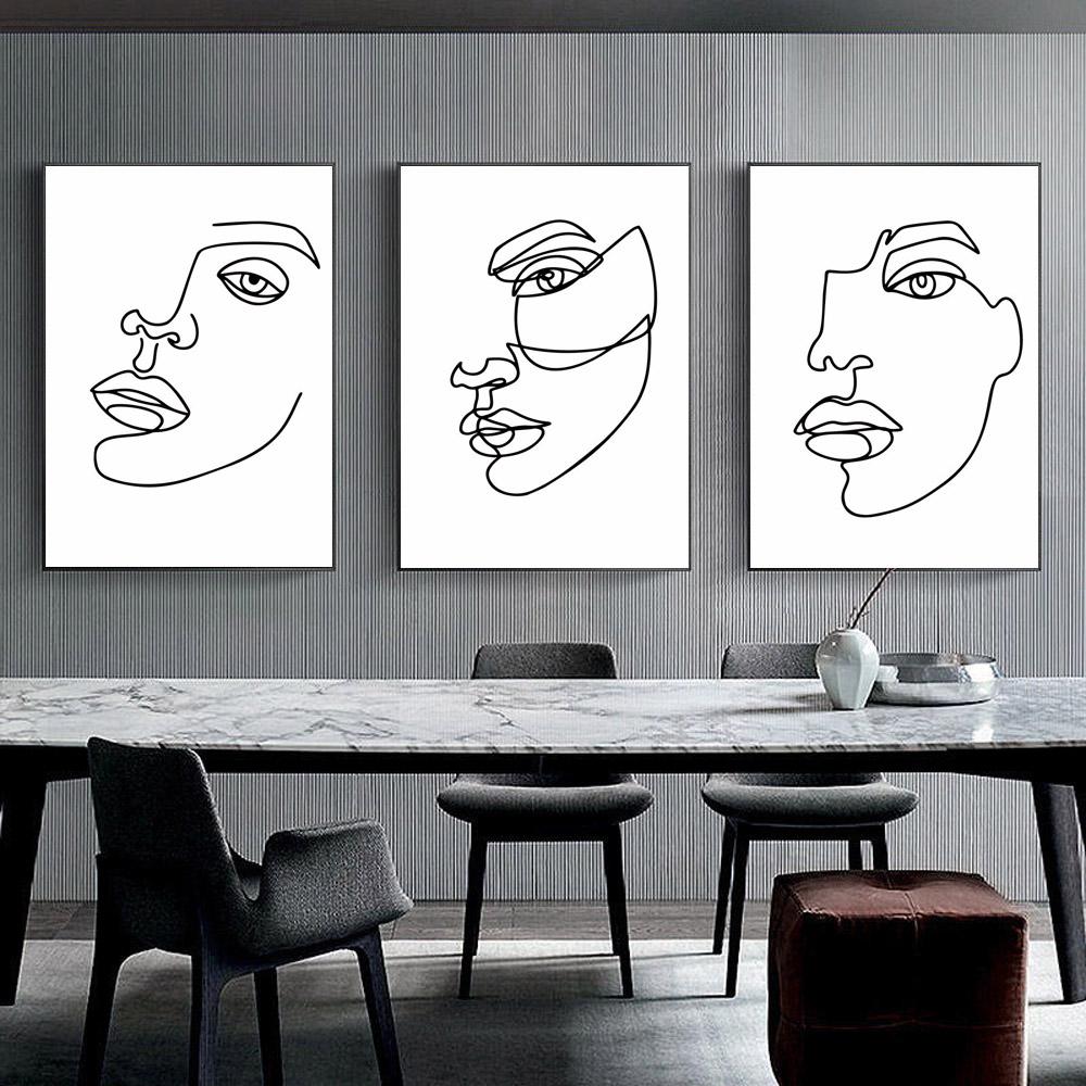 Nordic Minimalist Line Figure Painting Canvas Painting Abstract Face Poster Office Living Room Bedroom Home Decoration Mural No Frame