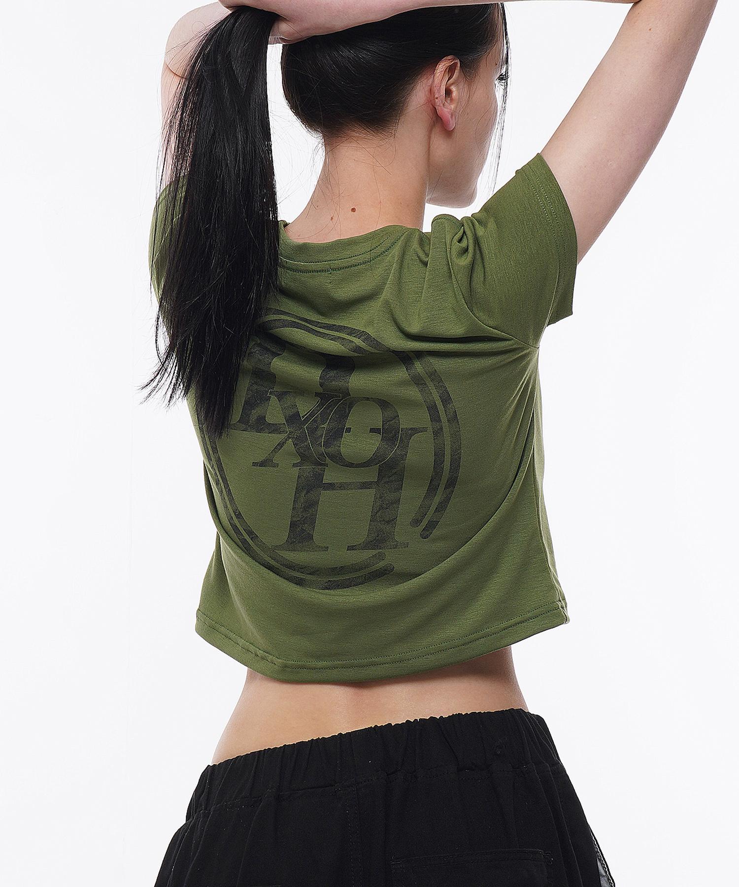 D So H Double Line Stack Logo Crop Top Olive Green Free