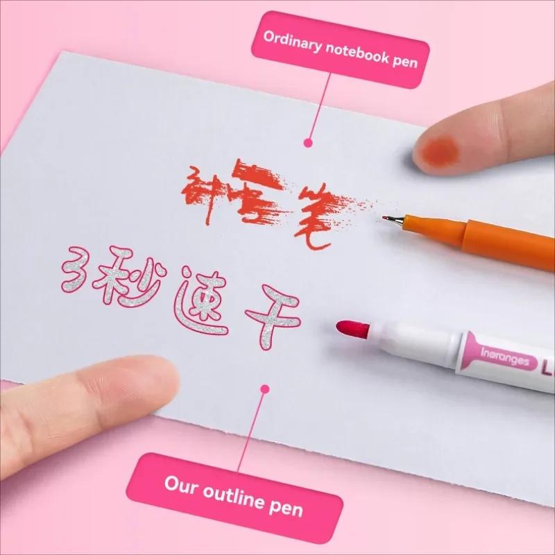 8-24 Colors Double Line Outline Art Pen Marker Pen DIY Graffiti Outline Marker Pen Highlighter Scrapbook Diary Poster Card Gift