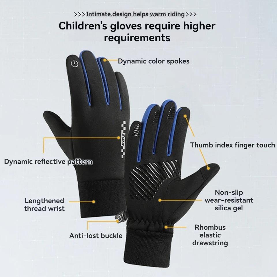Winter Children'S Gloves Padded Warm Wind Cold Riding Gloves Touch Screen Non-Slip Waterproof Ski Gloves Outdoor Sports Gloves