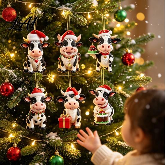 Creative Holiday Gift for Cow Lovers Christmas Ornament Advent Calendar 2026 24 Days 2D Acrylic Hanging Pendant Durable Decor Countdown Calendar Pcs
