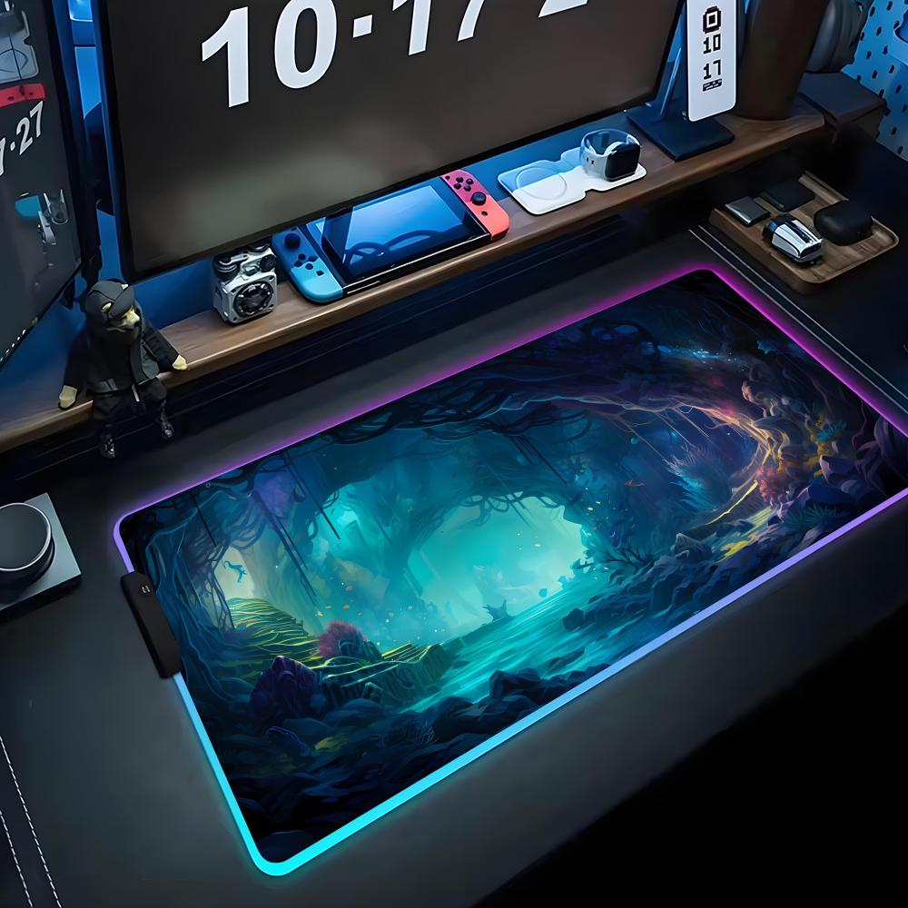 Fantasy Cave Mouse Pad RGB Gaming Mousepad Big LED Pad PC Desk Mat Luminous Mouse Pad Large Keyboard Mats Table Rug With Backlit