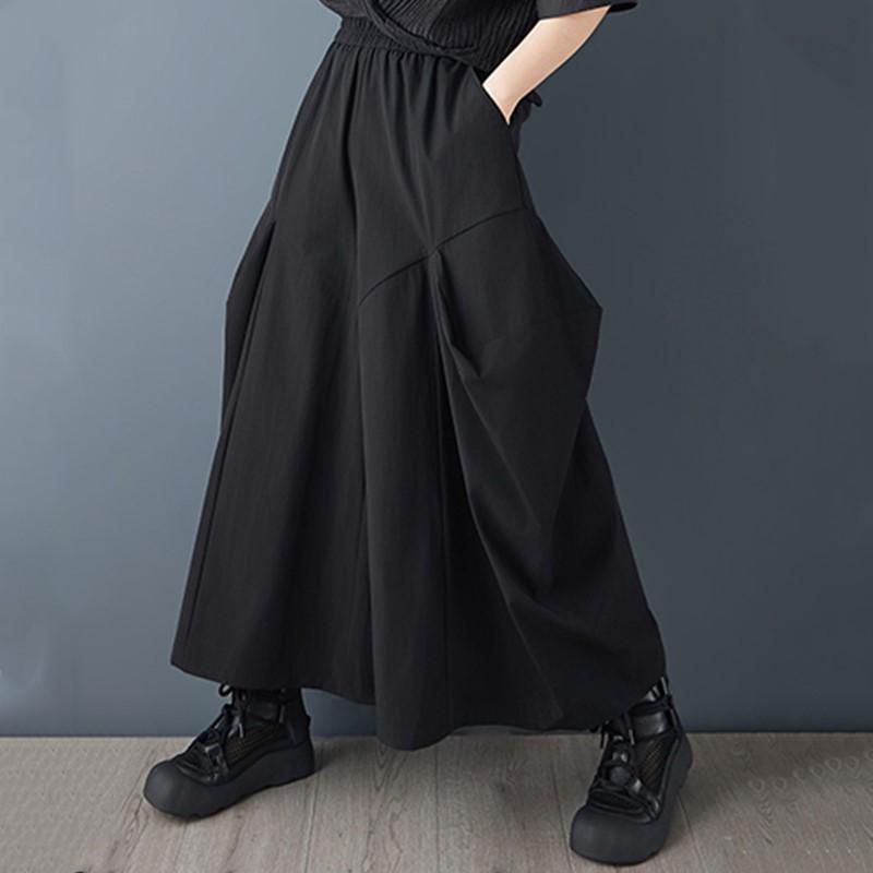 Plus size Vintage black high Waist Casual loose long Summer wide leg Pants Women Trousers