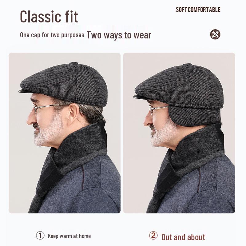 Men's Autumn/Winter Thick Duckbill Cap with Ear Protection - Middle-Aged and Senior Outdoor Cotton Hat