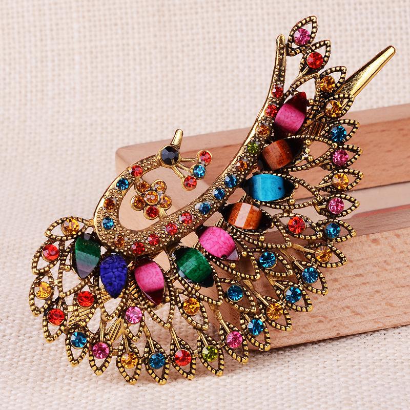 Retro hair accessory - peacock duckbill hair clip for updo headwear
