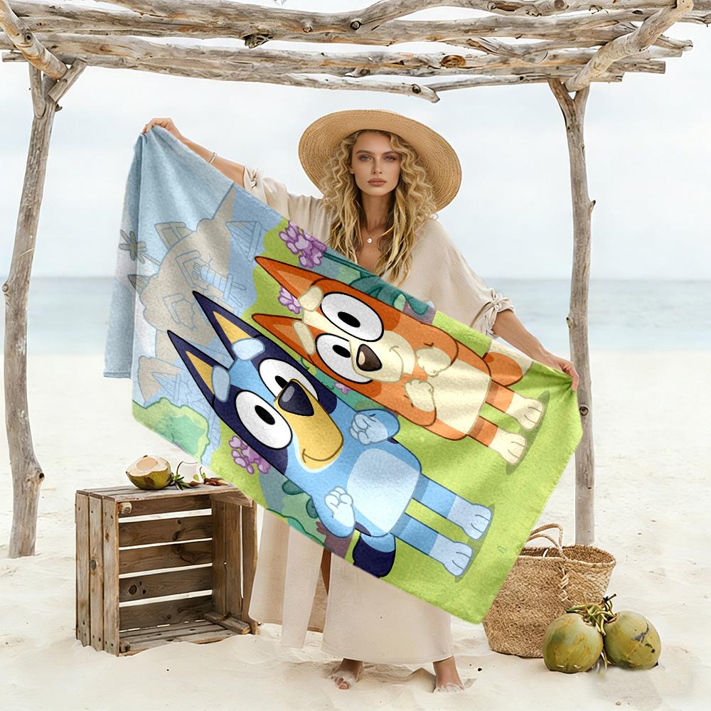 Bluey's Adventure Beach Towel Quick-Dry Soft Microfiber Comfortable Lightweight Suitable for Sports, Travel, Swimming, Yoga, Bathroom, Beach, And Pool