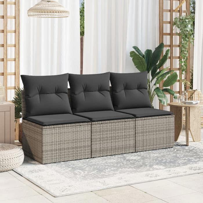 VidaXL Garden Sofa with Cushions 3-seater Grey Braided Resin 366139