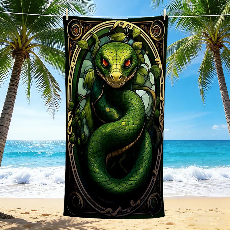 1Pc Green Serpent Portrait Beach Towel Quick Dry Multiuse For Beach Pool Gym Yoga Home Travel Christmas Halloween Xmas Gift G1207