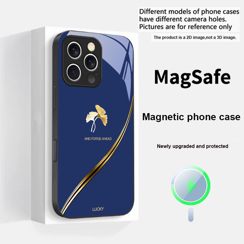 

Листя гінкго з золотою фольгою Для iPhone 16 E 15 14 13 Plus 12 mini 11 Pro Max XR Xs Max 16E X 7 8 Plus 2022 Magsafe Скляний чохол для телефону iPhone 15 Pro Max