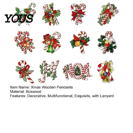 Winter Holiday Hanging Crafts Christmas Wooden Ornaments with Lanyards, Decorative Pendants Boxwood Tree for Fireplace & Party Decorations Home