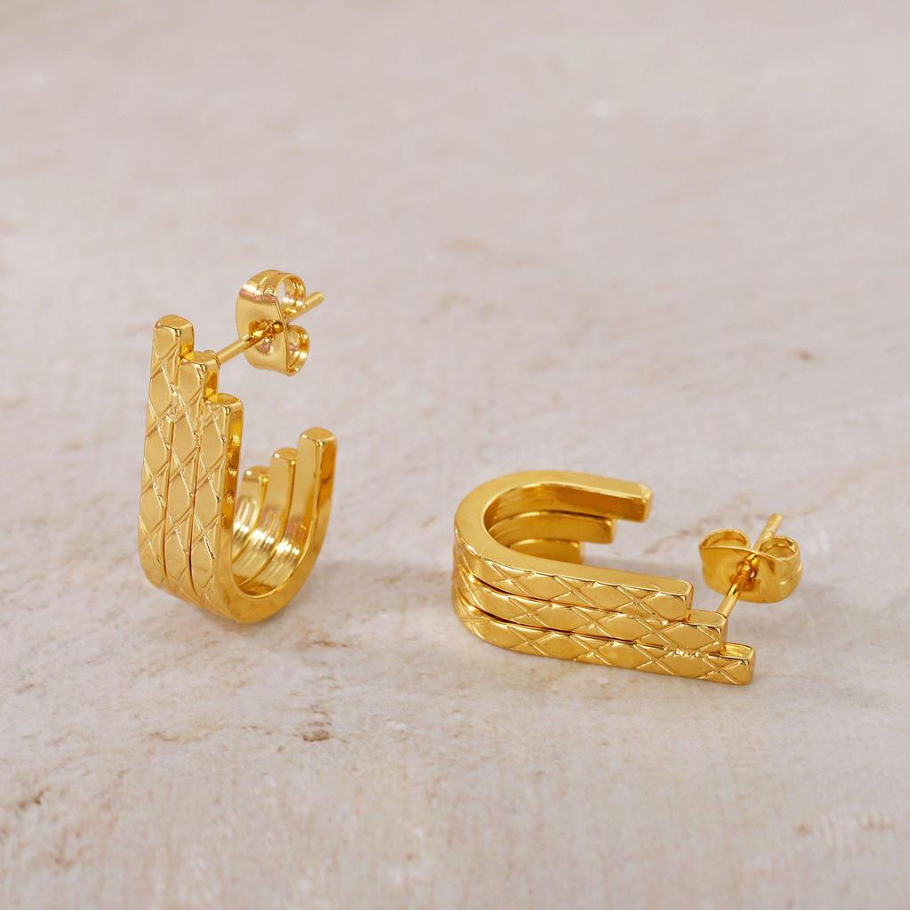 Gold Titanium Steel Multilayer Hoop Earrings - Light Luxury, Colorfast, High-End Feel