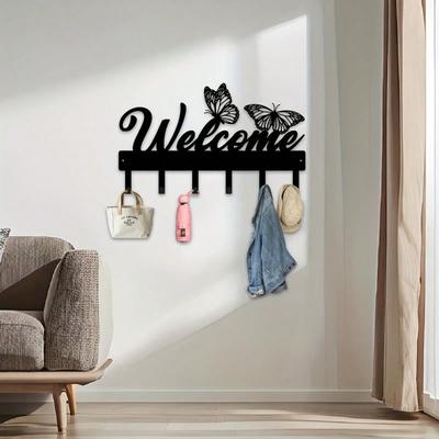 Bohemian Butterfly Key Holder Wall Mount with Multiple Hooks for Keys and Hats, Durable Metal Storage Organizer for Home Office Kitchen Bathroom