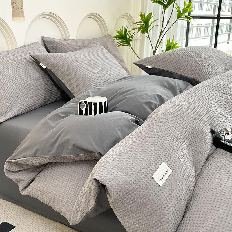 Class A Cotton Waffle Weave Luxury Bedding Set: Duvet Cover, Bed Sheet, & Pillowcases