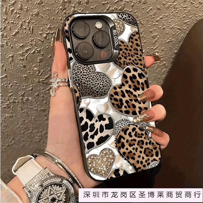Sweet and cool babes leopard print love Apple 15 mobile phone case for 14promax laser iPhone13 Europe and America 12 hard