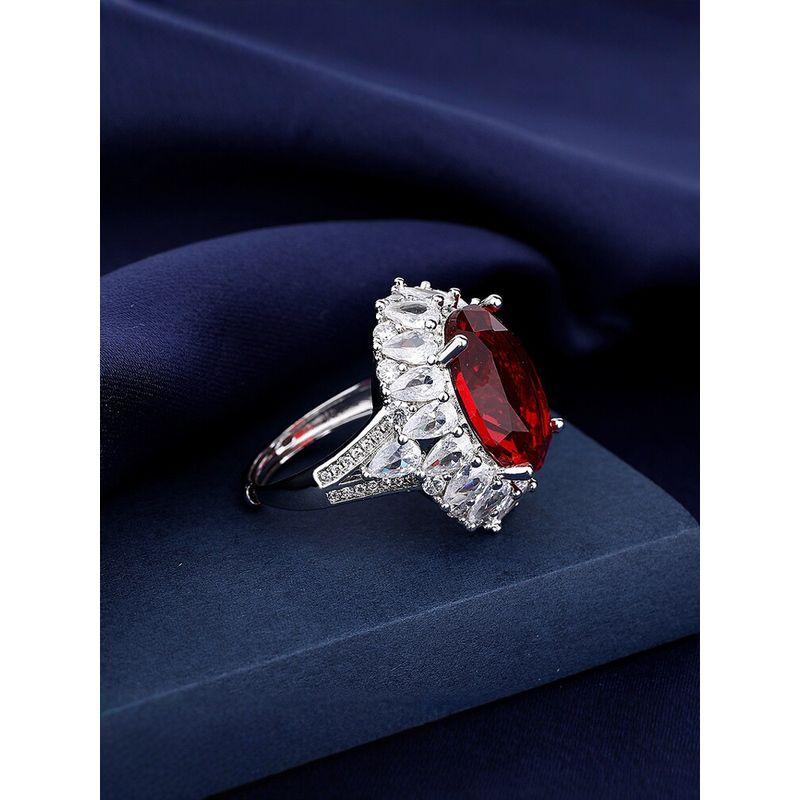 Fashion 5 Karat Artificial High Carbon Diamond Pigeons-Blood Ruby Ring Female Luxury Elegant Fancy Normcore Style Ring