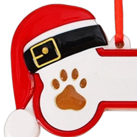 Memorial Pendant Resin Christmas Ornament, Cute Cat Paw/Bone Shaped Xmas Tree Hanging Decoration Custom Dog with Santa Hat for Tree, Car Rearview