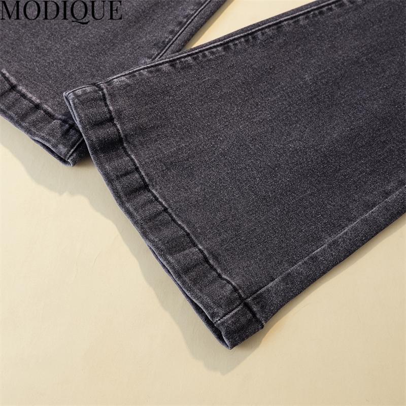 MODIQUE Spring Plus Size New Women Versatile High Waisted Slimmer Elastic Long Jeans Bell-Bottoms Lady Casual Flare Pants Trousers