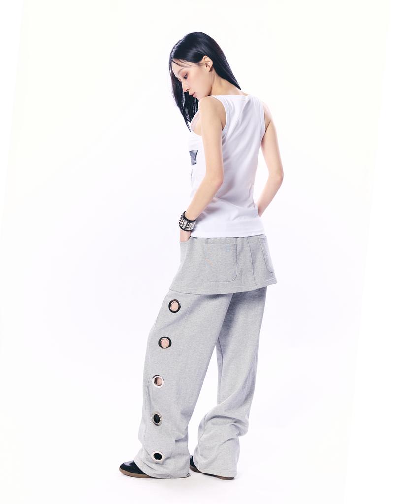 SETUP-EXE Bold Eyelet Skirt Pants / Melange Gray