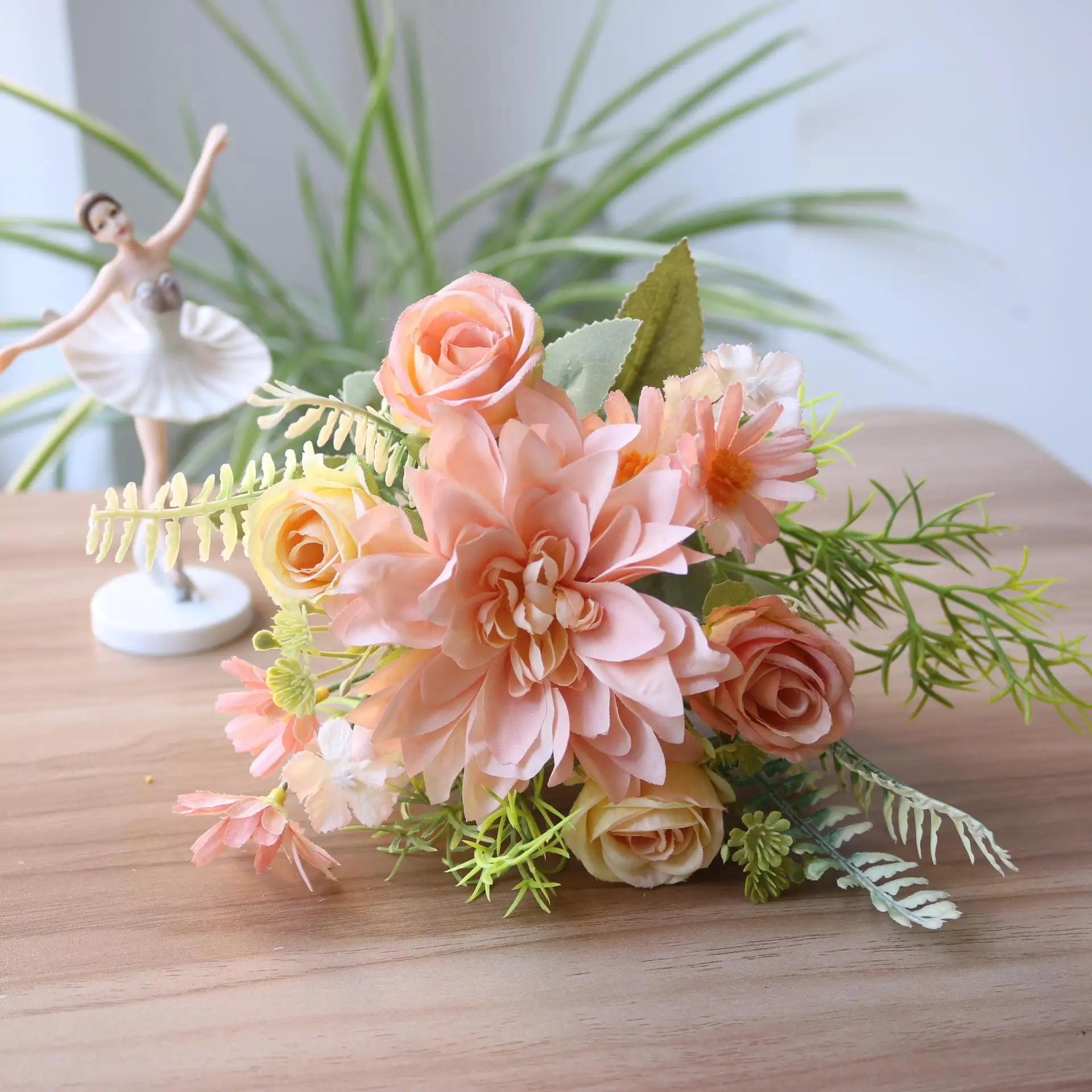 

Rose Chrysanthemum Silk Bouquet Artificial Flowers Wedding Home Christmas Wreath Garden Arch Diy Gift Hot Sales Bridal Bouquet шампанского