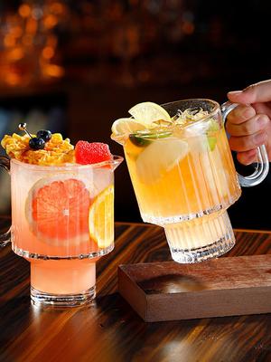 Lead Free Glass Cocktail Cup With Handle Bar Party Retro Glassware Wineglass Engraved Design Stackable Beer Mug Fruit Juice Cup
