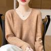Women's V-Neck Wool Cashmere Sweater: Autumn/Winter Fashionable Long Sleeve Knit Pullover.