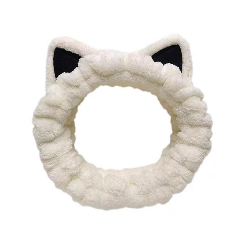 Elastic Women Shower Hairband Face Washing Headband Cute Kitten Plush Face Wash Hairband Home Makeup Headband