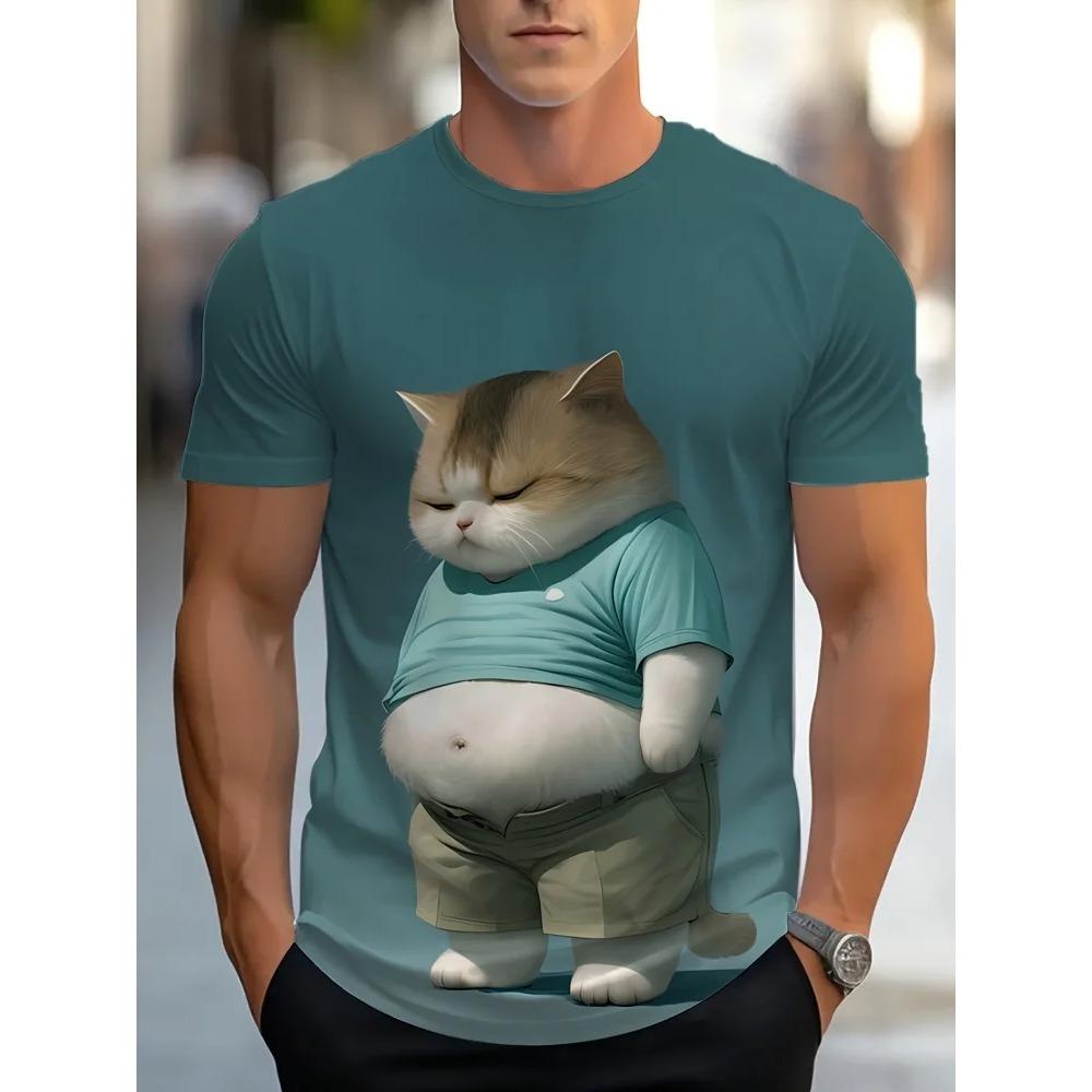 Fashionable Animal Cat Pattern Men's T-Shirt with 3D Print, Trendy, Stylish, Comfortable Short Sleeve Crew Neck Top