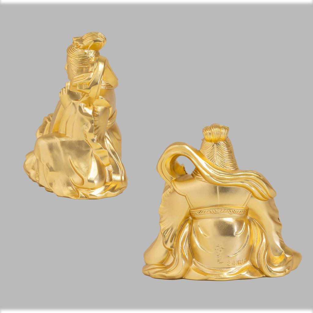 Benzaiten, One of the Seven Lucky Gods (gold-plated/24k Gold) by Makita Shuun, Original Model. Takaoka Bronze Figurines (Benzaiten 7fg).