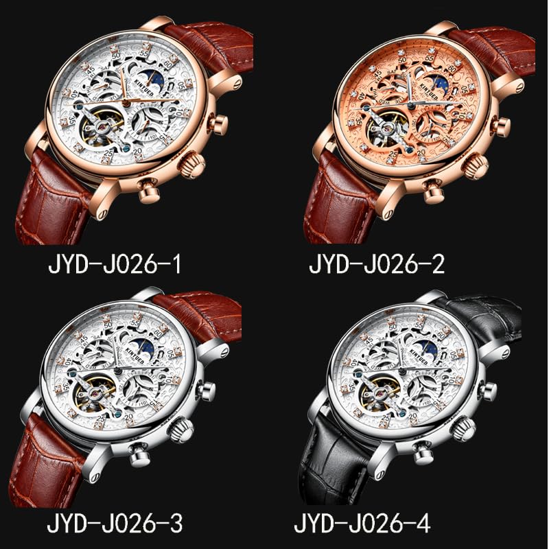 KINYUED Tourbillon Men Watches Fashion Business Automatic Mechanical Watch Men Casual Leather Waterproof Watch