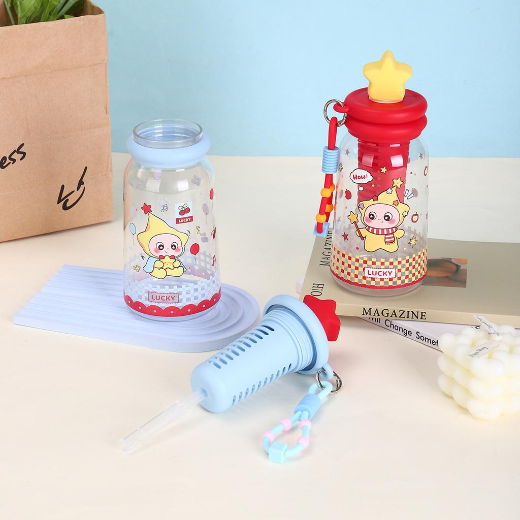 Water bottle creative cartoon straw cup tea separation high temperature resistant plastic cup students go to school portable cup