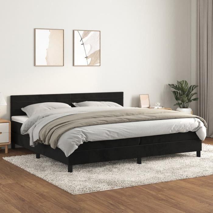 3141385 vidaXL Lit à sommier tapissier et matelas Noir 200x200 cm Velours