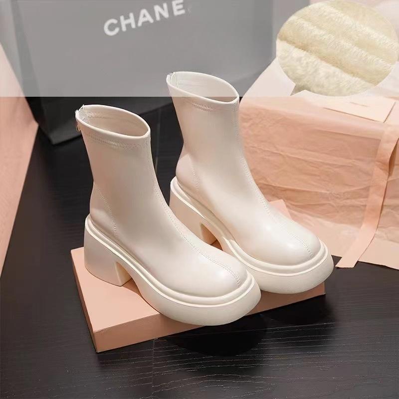 Fashion Hot Sale Women High Heel Boots Chunky 8cm Comfortable Ladies Leather Ankle Boots British Sexy Woman Motorcycle Boots Botas Mujer
