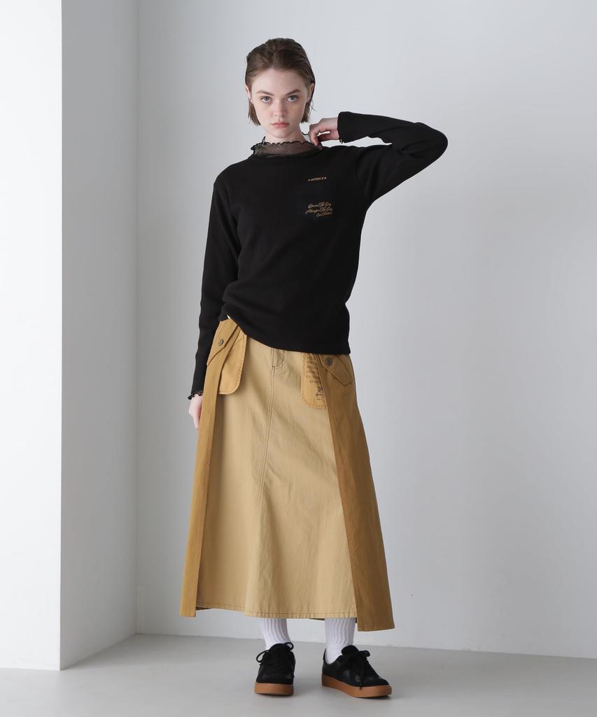 Avirex LS Color Stitch Embroidered Waffle T-Shirt, Women's, Size S, 010, Black, 783-4230604