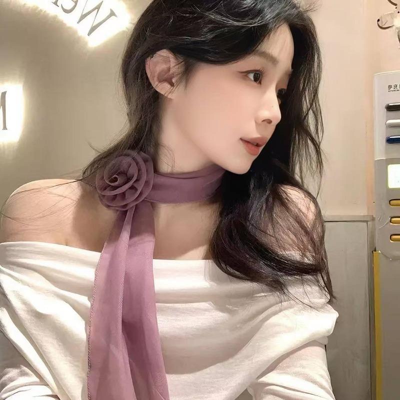 Bows, Pearl Strings, Silk Scarves, Summer Vacation Style, Atmosphere-enhancing Neckband Decoration, Hairband, Hair Ties