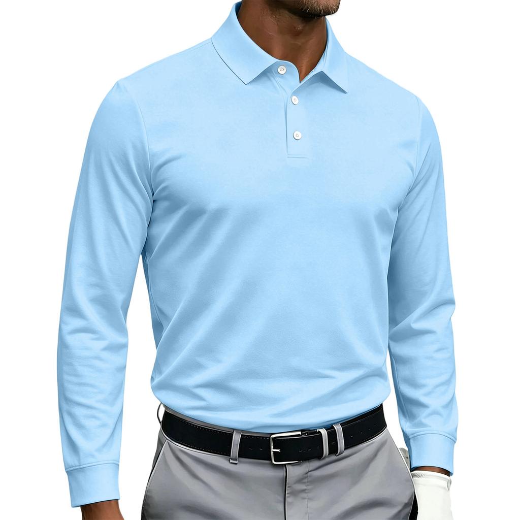 Men's Quick Dry Breathable Golf Polo Shirt Long Sleeve Button Design Casual Collar Athletic Sports Shirt