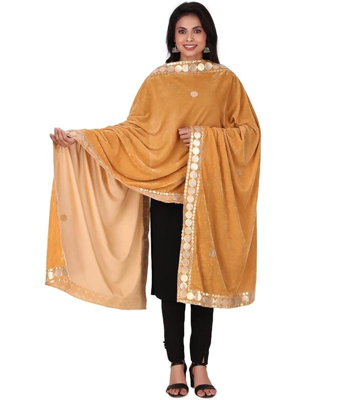 TreegoArt Fashion Women's Velvet Blend Embroidered Gota Pati Lace Border Dupatta Chunni - Pack Of 1